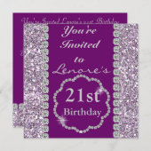 21パープル·バースデー·パきらきら光るーティーの招待 招待状 (正面/裏面)