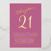 21ピンク金ゴールド21歳の誕生日パーティー金ゴールド 箔招待状 (正面)
