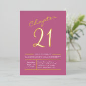 21ピンク金ゴールド21歳の誕生日パーティー金ゴールド 箔招待状 (立ち正面)