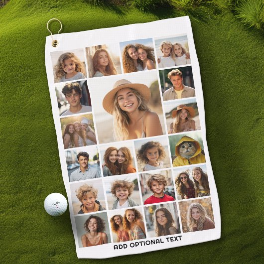 21フォトコラージュ – カスタム文字 – 白黒 ゴルフタオル