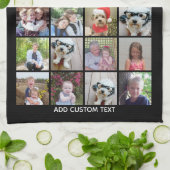 21フォトコラージュ – グリッド(追加文字) – 黒 キッチンタオル (折り畳み)