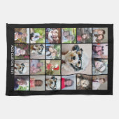 21フォトコラージュ – グリッド(追加文字) – 黒 キッチンタオル (横)