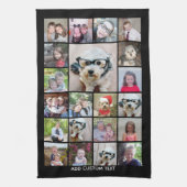 21フォトコラージュ – グリッド(追加文字) – 黒 キッチンタオル (縦)