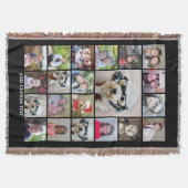 21フォトコラージュ – グリッド(追加文字) – 黒 スローブランケット (正面)