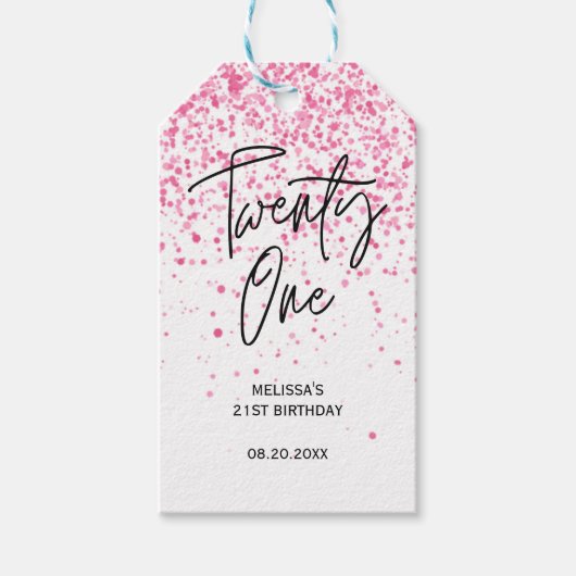 21ホットピきらめくンクグリッター誕生日 ギフトタグ (正面)