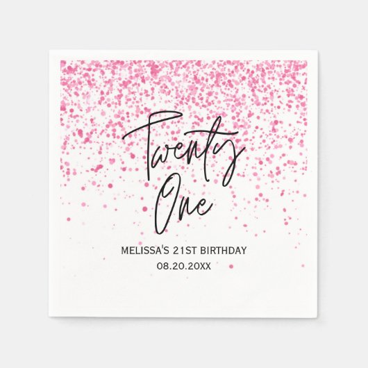 21ホットピきらめくンクグリッター誕生日 スタンダードカクテルナプキン (正面)