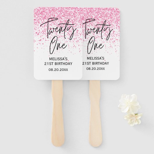 21ホットピきらめくンクグリッター誕生日 ハンドファン (正面&裏面)