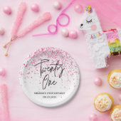 21ホットピきらめくンクグリッター誕生日 ペーパープレート (パーティー)