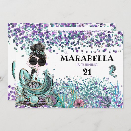 *~* 21マーメイドGLAM LUXEアンダーシーバースデーパーティー 招待状 (正面/裏面)
