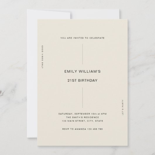21ミニマルモダン歳の誕生日 招待状 (正面)