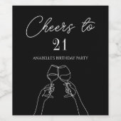 21モダンエレガント歳の誕生日パーティーにシックな応援 ワインラベル (シングルラベル)