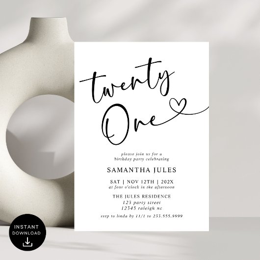 21モダンエレガント歳の誕生日パーティー 招待状