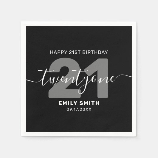 21モダンエレガント歳の誕生日 スタンダードカクテルナプキン (正面)
