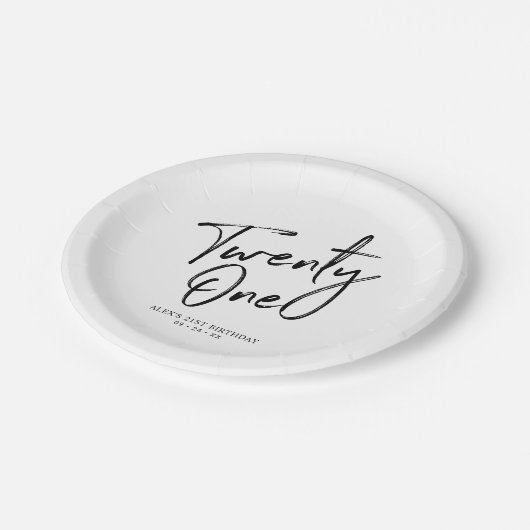 21モダンレタリング21歳の誕生日紙プレート ペーパープレート (アングル)