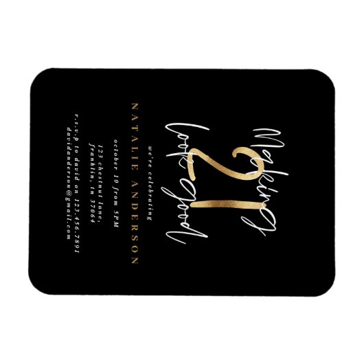 21モダン歳の誕生日タイポグラフィブラックと金ゴールド マグネット (横)