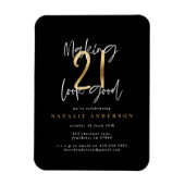 21モダン歳の誕生日タイポグラフィブラックと金ゴールド マグネット (縦)