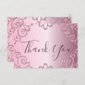 21モダン誕生日ピンクグリッタースパークル サンキューカード (正面/裏面)