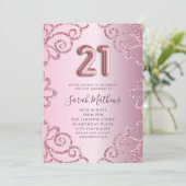 21モダン誕生日ピンクグリッタースパークル 招待状 (スタンド正面)