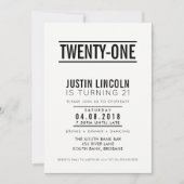 21モダンST誕生日パーティー招待状プレーンブラック 招待状 (正面)