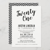 21モダンST誕生日パーティー招待状プレーンブラック 招待状 (正面/裏面)