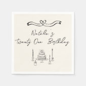 21レトロハンドケーキ書ボー描誕生日 スタンダードカクテルナプキン (正面)