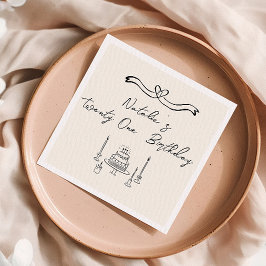 21レトロハンドケーキ書ボー描誕生日 スタンダードカクテルナプキン