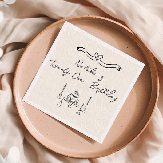 21レトロハンドケーキ書ボー描誕生日 スタンダードカクテルナプキン