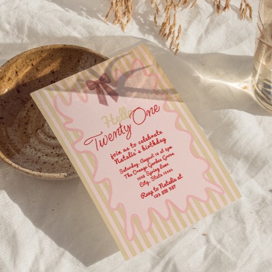 21レトロ手弓絵を描波状フレーム誕生日 招待状