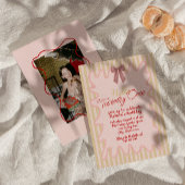 21レトロ描Bow Wavy Frameフォト誕生日 招待状