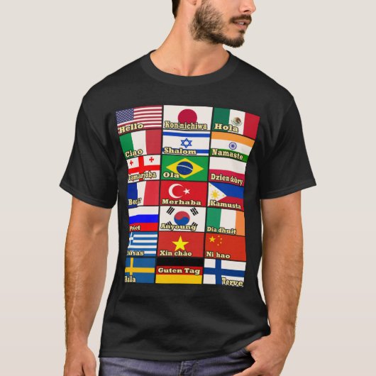 21ヶ国語でハロー違うと言う可愛い子たち Tシャツ (正面)