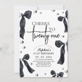 21世紀のエレガントなリボン誕生日パーティー 招待状 (正面)