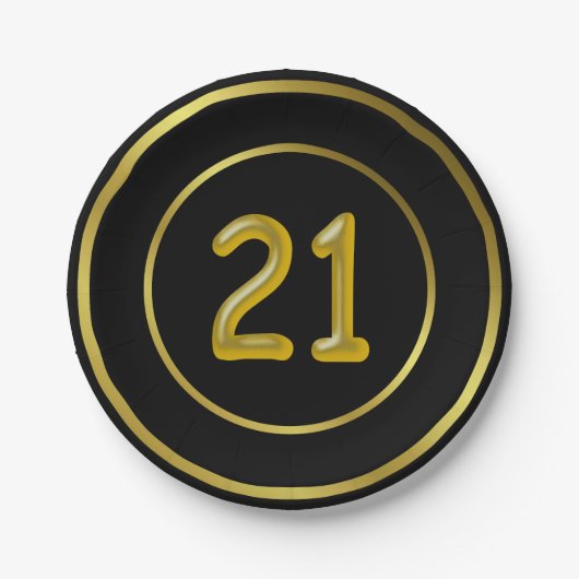 21二十一21誕生日、ブラックおよび金ゴールド ペーパープレート (正面)
