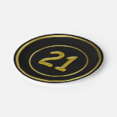 21二十一21誕生日、ブラックおよび金ゴールド ペーパープレート (アングル)