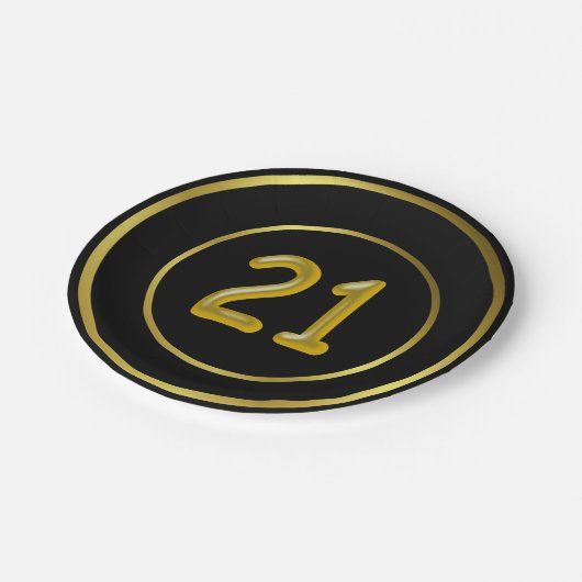 21二十一21誕生日、ブラックおよび金ゴールド ペーパープレート (アングル)