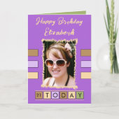 21今日の追加フォトエイジ名パープル誕生日 カード (正面)