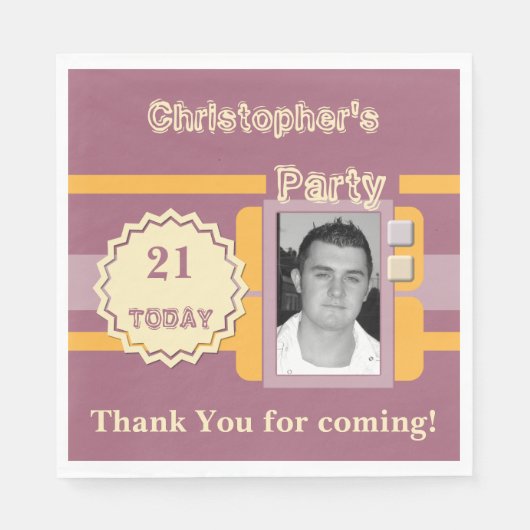 21今日男性への写真名ブラウンパーティー スタンダードランチョンナプキン (正面)