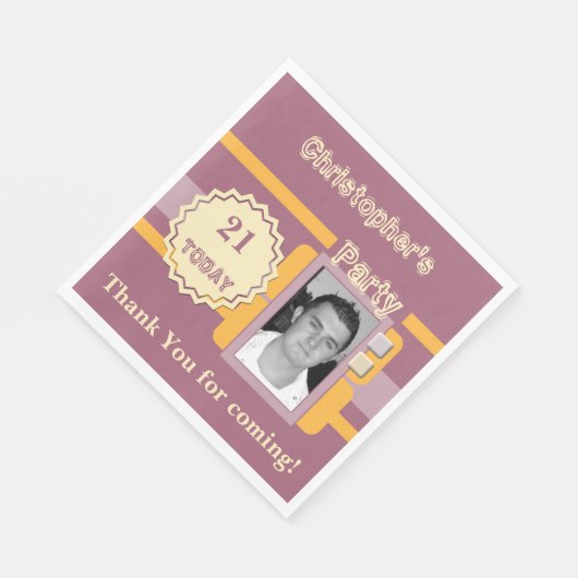 21今日男性への写真名ブラウンパーティー スタンダードランチョンナプキン (角)