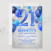 21位メンズブルー誕生日招待状 招待状 (正面)