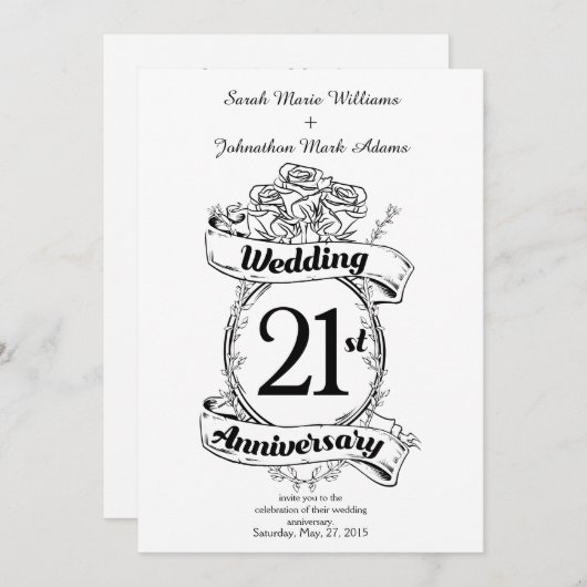 21周年結婚記念日の花 招待状 (正面/裏面)