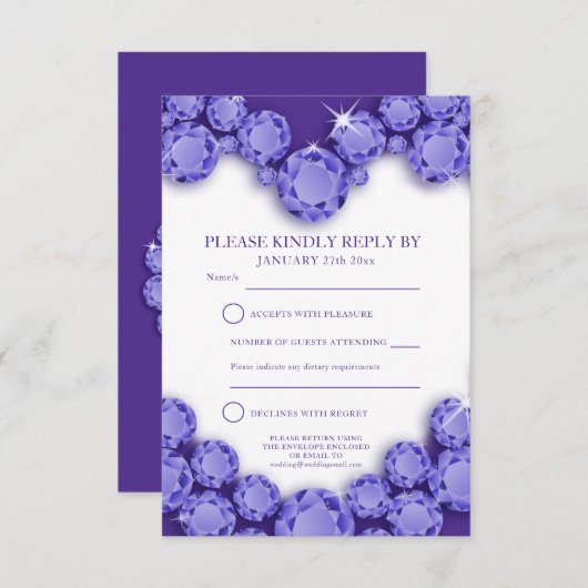 21周年結婚記念日パーティー ハート 紫 出欠カード (正面/裏面)