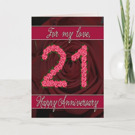 21周年記念のローズと葉のカード カード (正面)
