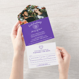 21周年記念の結婚記念日 紫色のアイオライト  出欠連絡 フォト オールインワン招待状