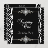 21周年 ゼブラ シルバー ホワイト ブラック スポット ダイヤモンド 招待状 (正面/裏面)