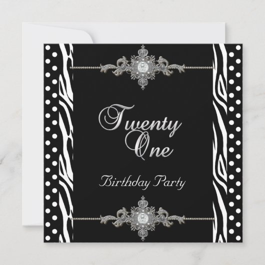 21周年 ゼブラ シルバー ホワイト ブラック スポット ダイヤモンド 招待状 (正面)