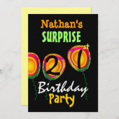 21回サプライズ誕生日パーティーバルーン招待状 招待状 (正面/裏面)