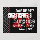 21回目のサプライズ日付を保存モダン白黒赤 案内ポストカード (正面)