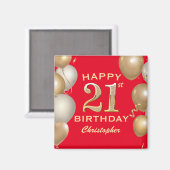 21回誕生日パーティー赤と金ゴールドバルーン マグネット (正面/裏面)