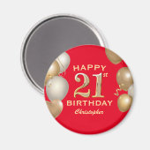 21回誕生日パーティー赤と金ゴールドバルーン マグネット (正面/裏面)