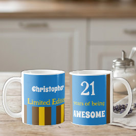 21年の最高な人生 名前入り ブルー ブラウン コーヒーマグカップ