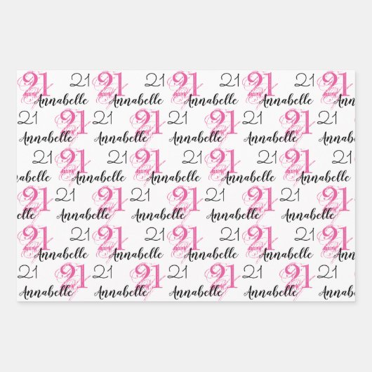 21年ピンク21歳の誕生日を追加 ラッピングペーパーシート (正面2)